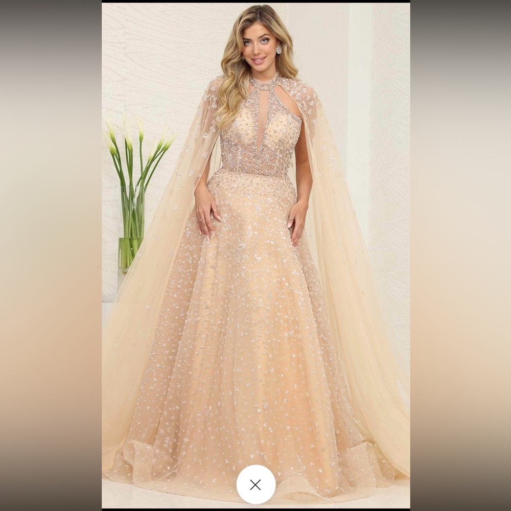 Beige full stone covered evening gown